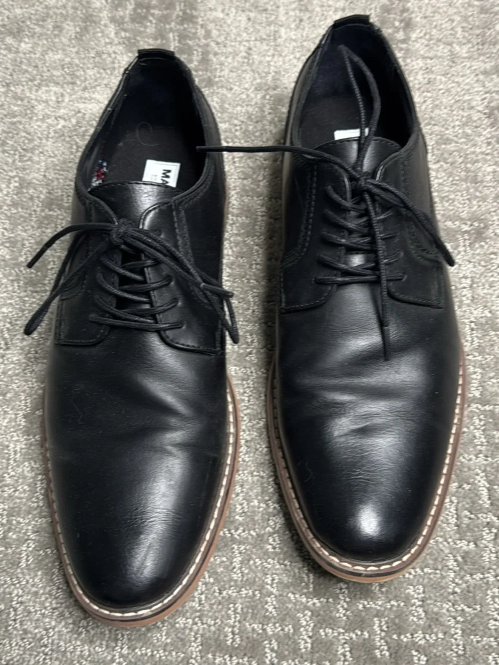 Steve Madden Black Leather Derby Shoes with Brown Welt Ortholite